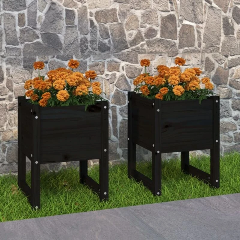 Image of vidaXL Planters 2 pcs Black 40x40x52.5cm Solid Wood Pine, Black 822116