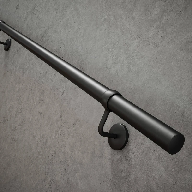 Image of Forgeworks Matt Black Premium Modern Easy Install Indoor Stair Handrail Kit 3.6m Black Unisex