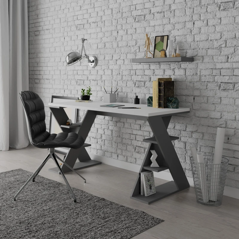 Image of Decortie Papillon' Modern Desk with Bookshelf Legs 137x75x60cm Size: 1 Pack Multicolor Unisex 1 Pack