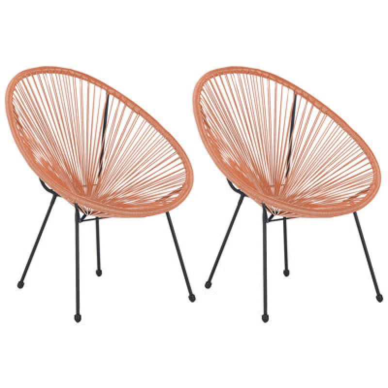 Image of Beliani Set Of 2 Garden Chairs Acapulco Ii Pe Rattan Orange