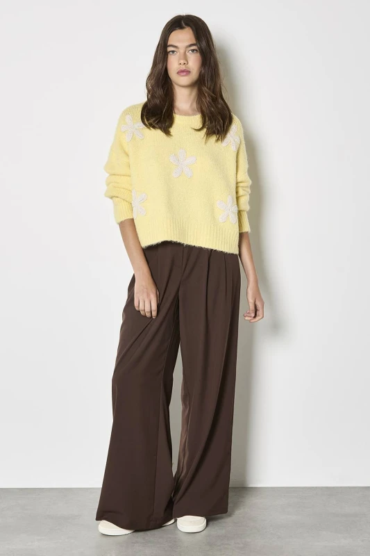 Image of Apricot Womens Crochet Daisies Boxy Jumper in Yellow Size: 10 Yellow Female 10