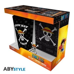 Image of One Piece - Skull Glass/Pin/Pocket Notebook Gift Set