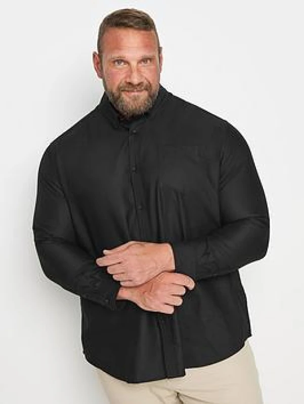 Image of BadRhino BadRhino Men Premium Long Sleeve Oxford Cotton Shirt in Black Size: 5-6X-Large Black 5-6XL Male 5063111265657