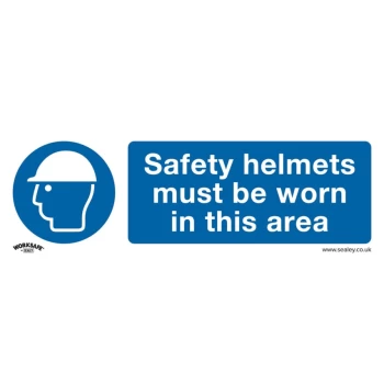 Image of Adhesive Sign-Safety Helmets Must Be Worn In This Area- Pack of 10