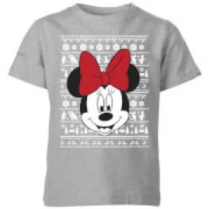 image of Disney Minnie Face Kids Christmas T-Shirt - Grey - 11-12 Years