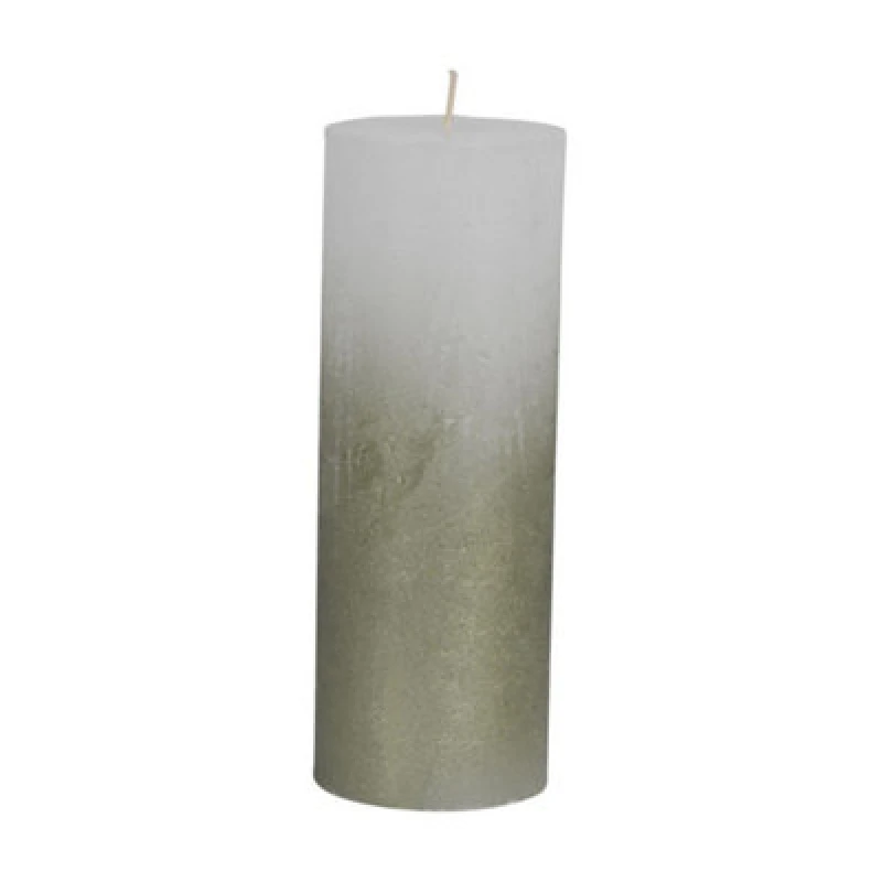 Image of Buttercup Farm Pillar Candle With Metallic Ombre Base - Paraffin - L7 X W7 X H19cm - Olive Green/white