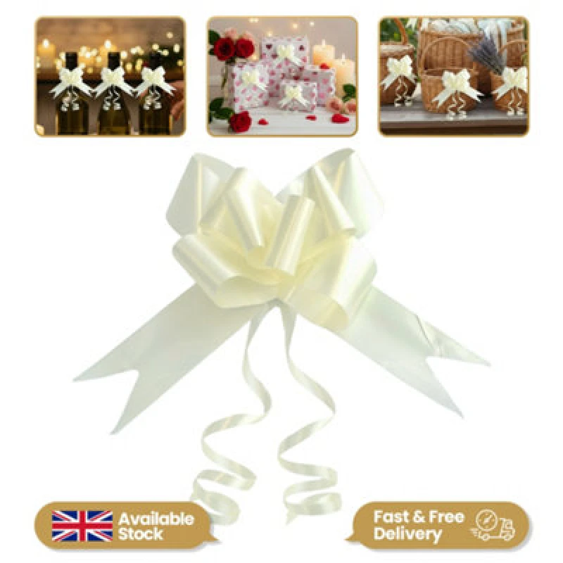Image of Shatchi Large 30mm/3cm Ribbon Pull Bows Ivory for All Occation Decoration , 30PK Off White unisex