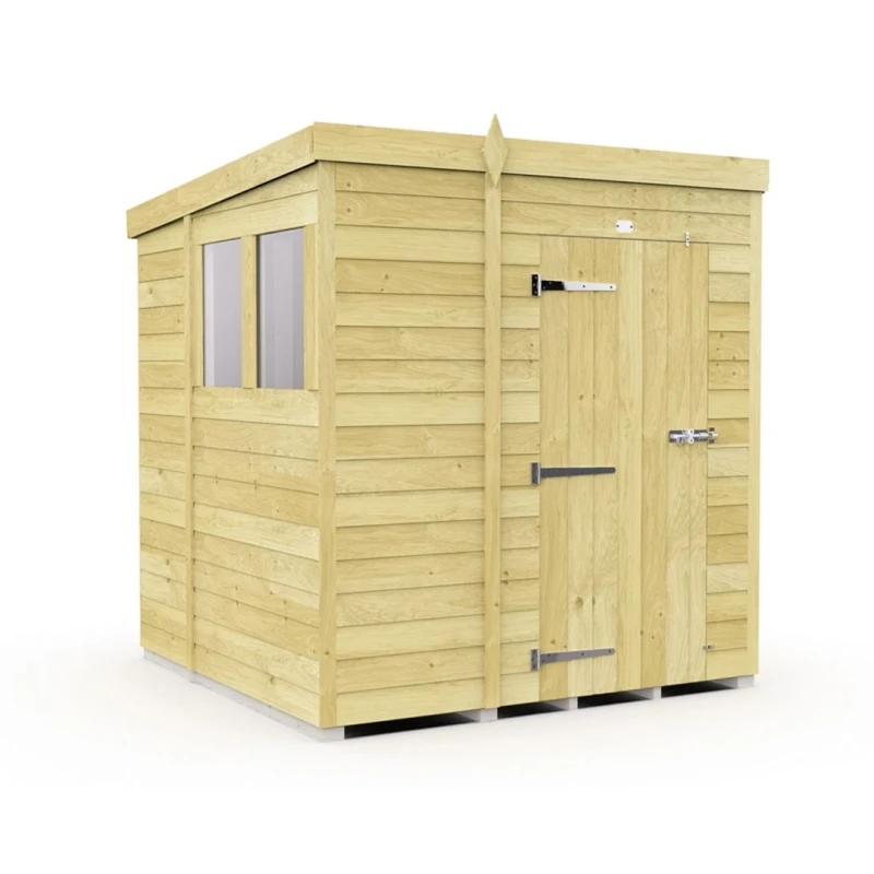 Image of Buttercup Farm 6 x 6 Feet Pent Shed - Single Door W/ Windows - L178 x W185 x H201cm in Brown Brown Unisex