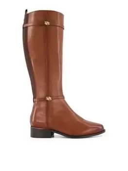 Image of Dune London Tap Leather Buckle Trim High Boot, Tan, Size 4, Women