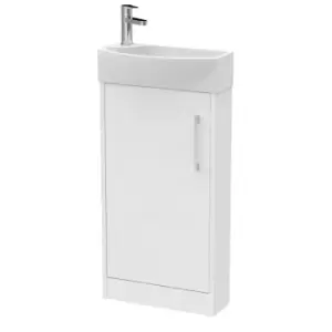 image of Hudson Reed Juno Compact 440mm Floor Standing 1 Door Unit & 1 Tap Hole Basin RH - White Ash