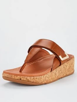 Image of Fitflop Remi Toe Post Adjustable Strap Wedge Sandals - Light Tan