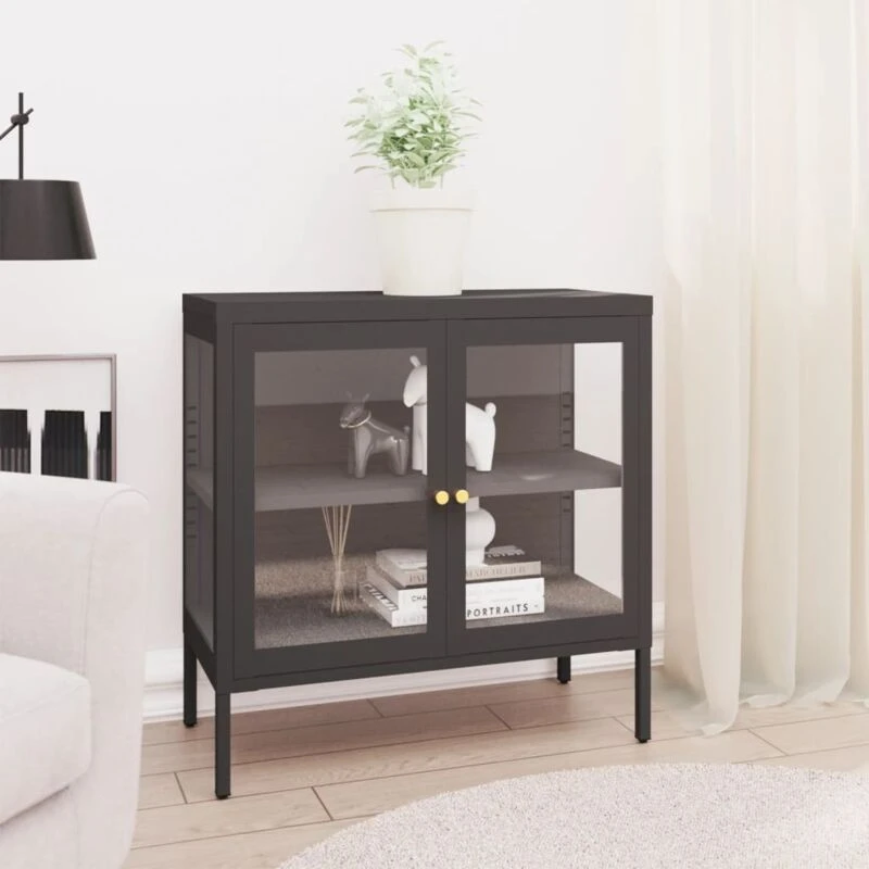 Image of LES TENDANCES Sideboard Anthracite 70x35x70cm Steel and Glass vidaXL 336066