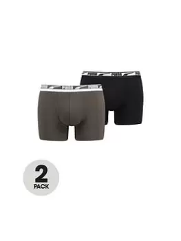 Puma 2 Pack Multi Logo Boxers - Khaki/Black, Khaki/Black Size M Men