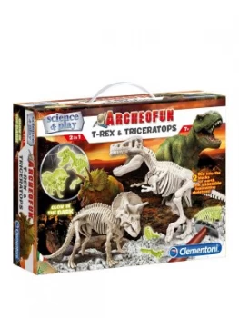 Image of Clementoni Glow In The Dark Dig Line T-Rex And Triceratopse