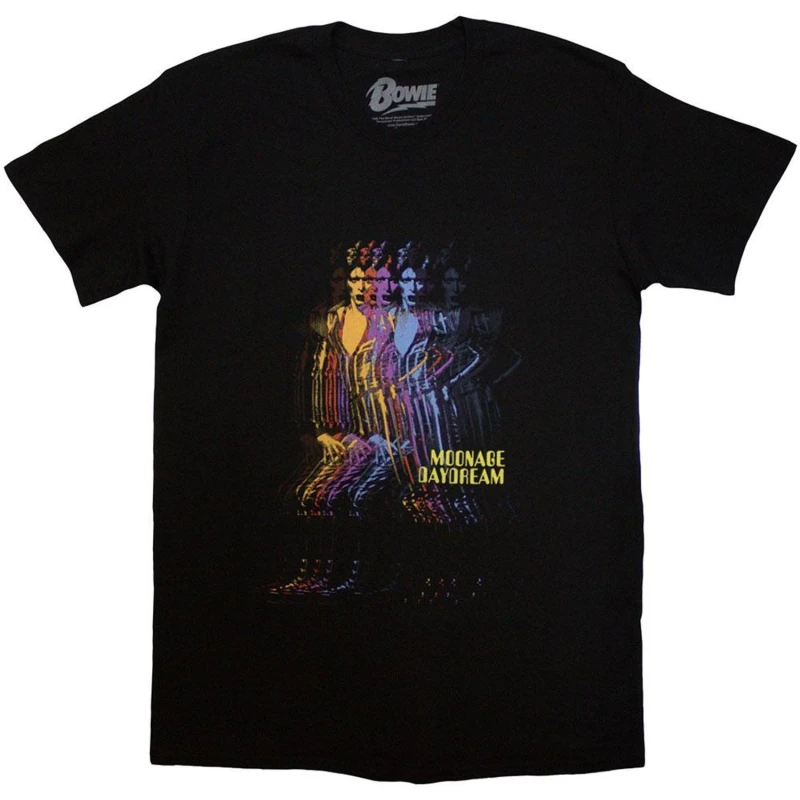 Image of David Bowie Mens Moonage Multi Davids T-Shirt in Black Size: Medium Black Male M