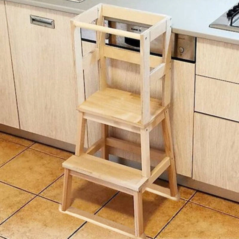 Image of Gr8 Home Wooden Childrens Toddler Learning Step Stool Stairs Ladder Kitchen Helper Tower Natural unisex