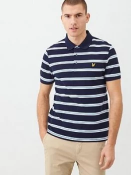 Image of Lyle & Scott Wide Double Stripe Polo Shirt - Navy