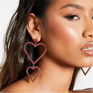 I Saw It First Oversized Double Heart Stud Earrings - Red