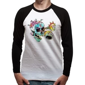 Image of Rick And Morty - Skull Eyes Mens Large Baseball T-Shirt- White