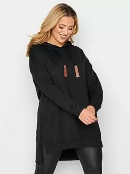 image of Yours Hoodie Tie Detail Sweatshirt - Black, Size 16, Women