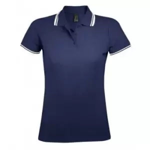 Image of SOLS Womens/Ladies Pasadena Tipped Short Sleeve Pique Polo Shirt (M) (French Navy/White)
