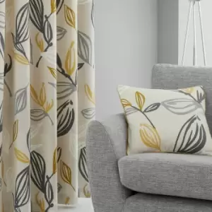 Image of Fusion Ensley Botanical Print 100% Cotton Piped Edge Filled Cushion, Ochre, 43 x 43 Cm