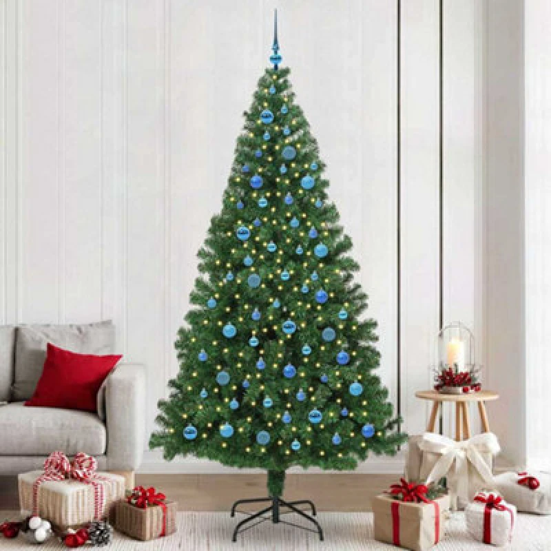 Image of vidaXL Artificial Christmas Tree with 300 LEDs with Stand, Blue Balls Green 240 cm, Green 3396938
