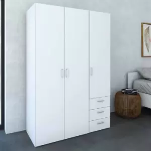 image of Space Wardrobe With 3 Doors And 3 Drawers White