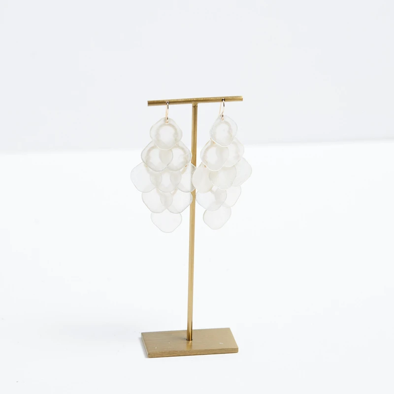 Image of Mood Gold White Layered Shell Chandelier Drop Earrings Gold