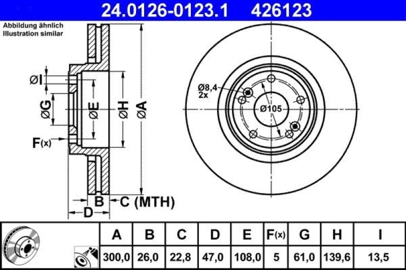 Image of ATE 24.0126-0123.1 Brake disc Vented, Coated, High-carbon Brake Disc (82)