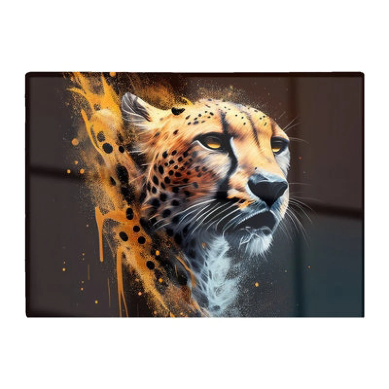 Image of Warren Reed Designer Cheetah Face Splashart Dark Background Glass Chopping Board