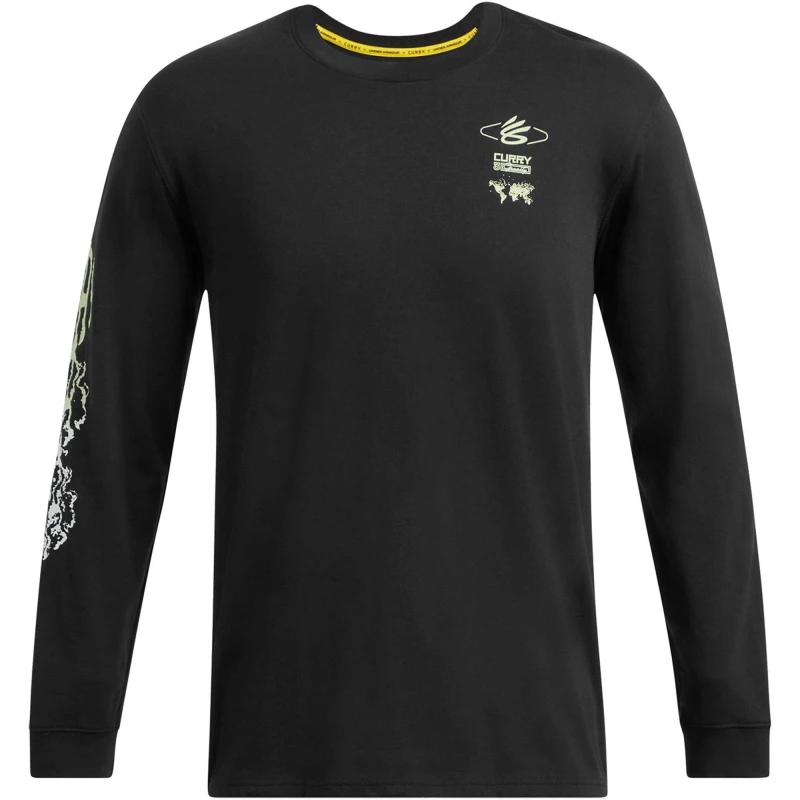 Image of Under Armour Curry Verbiage Heavyweight Long Sleeve T-Shirt Adults - Black S