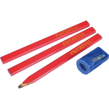 Image of Carpenter's Pencils Red (Pack 3 + Sharpener)