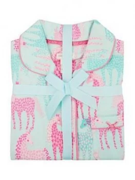 image of Monsoon Girls Organic Horse Print Flannel Pyjama Set - Pink