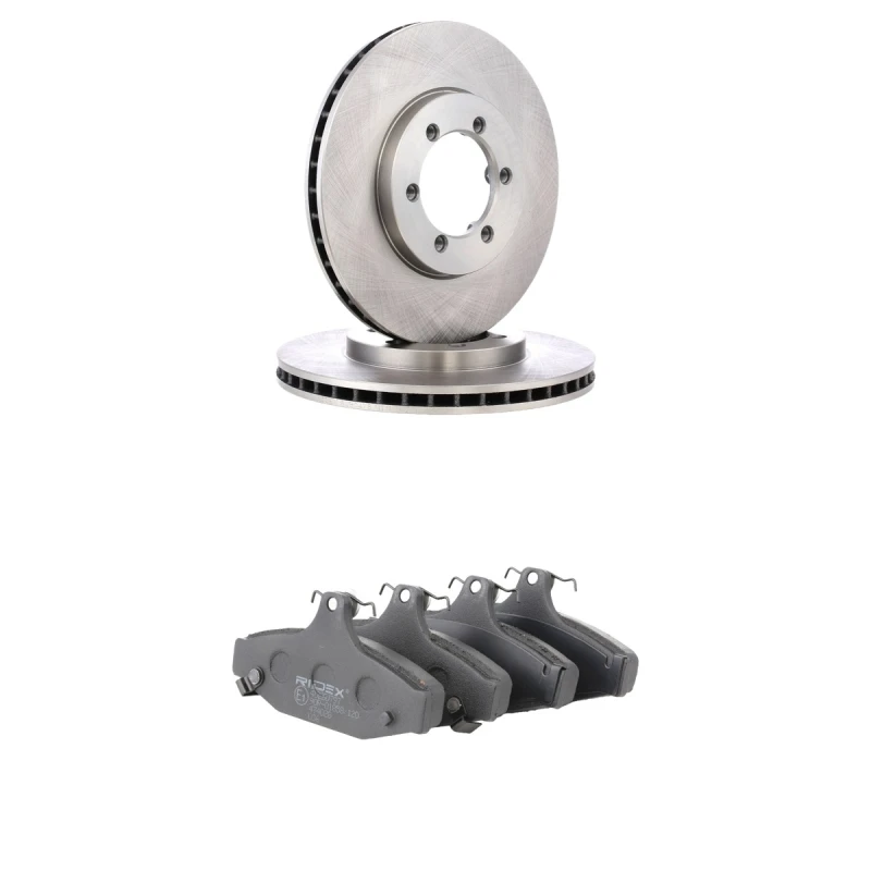 Image of RIDEX 3405B2117 Brake disc and pads set Front Axle, Brake Disc Type: internally vented, with acoustic wear warning Brake Set,disc brakes (3405)