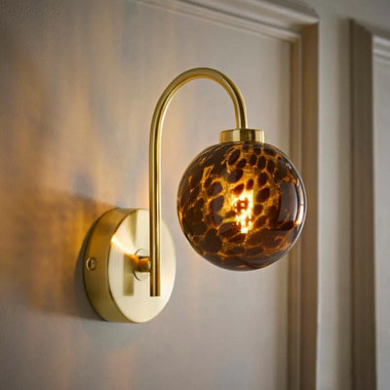 Image of Valuelights Chiara Leopard Print Glass Globe Shade Gold Wall Light With Bulb
