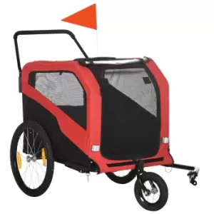 Image of PawHut 2 in 1 Dog Bike Trailer Pet Stroller for Large Dogs with Hitch, Quick-release 20" Wheels, Pet Bicycle Cart Trolley Carrier for Travel, Red