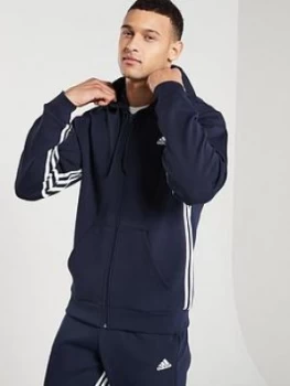 Image of adidas Side 3 Stripe Full Zip Hoodie - Ink, Size 2XL, Men