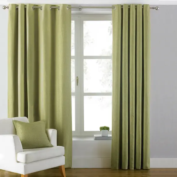 image of Atlantic Twill Woven Eyelet Curtains Green / 117 x 137cm