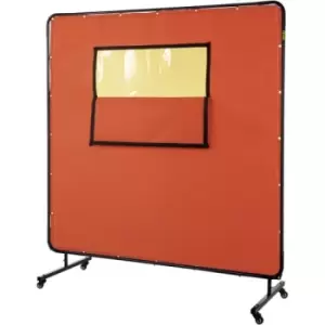 Image of VEVOR Welding Curtain, 6' x 6', Welding Screen with Metal Frame & 4 Wheels, Fireproof Fiberglass w/ Transparent Window, for Workshop, Industrial Site,