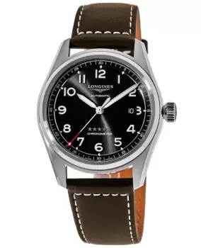 image of Longines Spirit Automatic Black Dial Leather Strap Mens Watch L3.810.4.53.0 L3.810.4.53.0