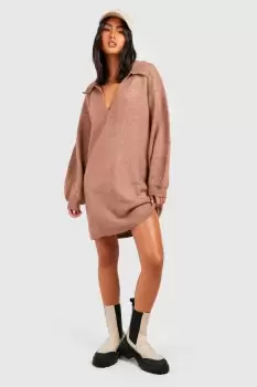 Image of Polo Neck Oversized Knitted Jumper Dress
