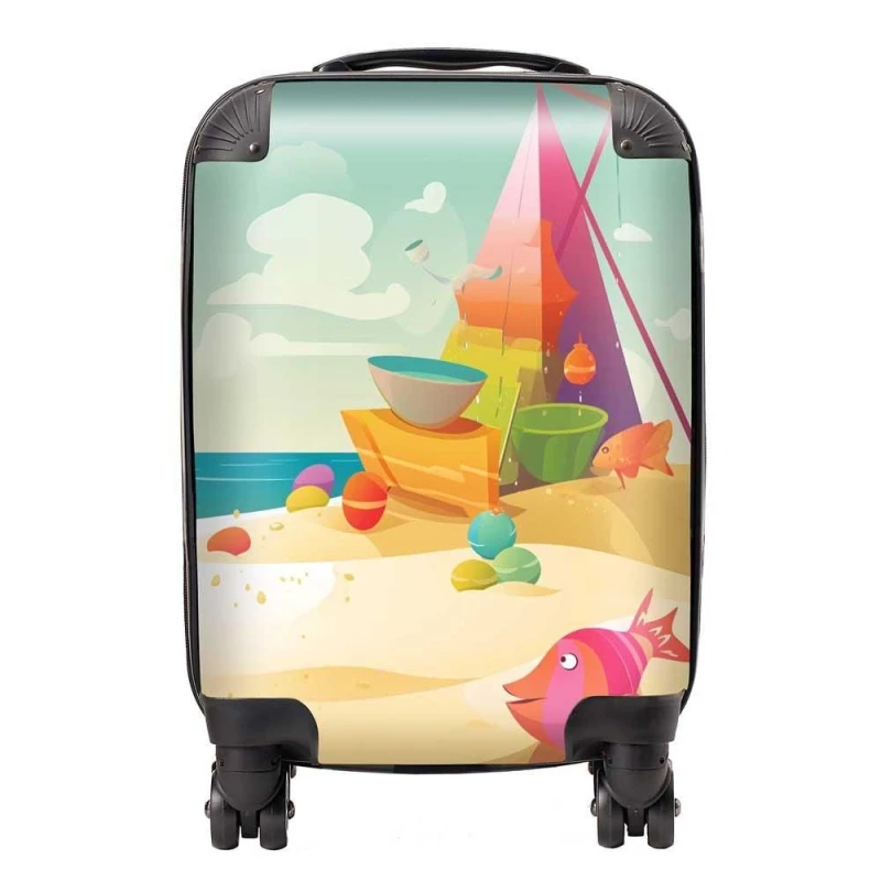 Image of Warren Reed - Designer Fish On A Beach Holiday Suitcase in Yellow Size: Small Yellow Unisex Small