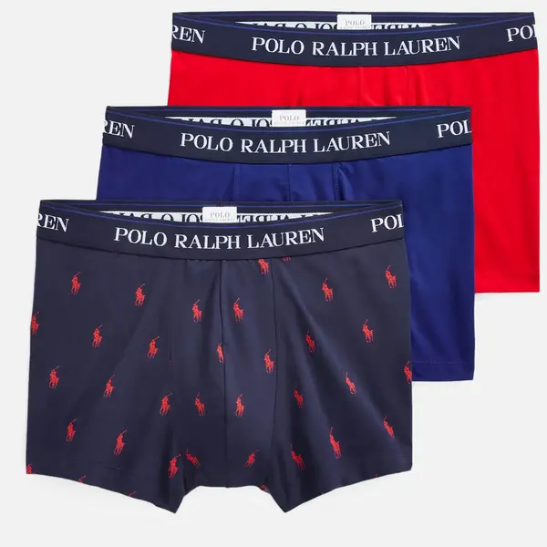 Image of Polo Ralph Lauren Mens Classic 3 Pack Trunks - Newport Navy Allover/Heritage Royal/Regal Red - XL