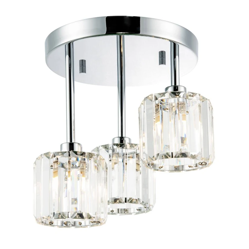Image of Happy Homewares Modern Triple Level Chrome Ceiling Light with K9 Crystal Glass Shades in Silver Silver Unisex