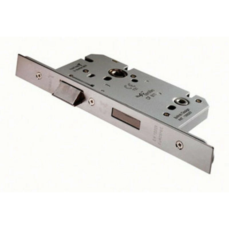 Image of Loops 60mm Architectural DIN Bathroom Lock Square Forend Satin Stainless Steel Metallics unisex