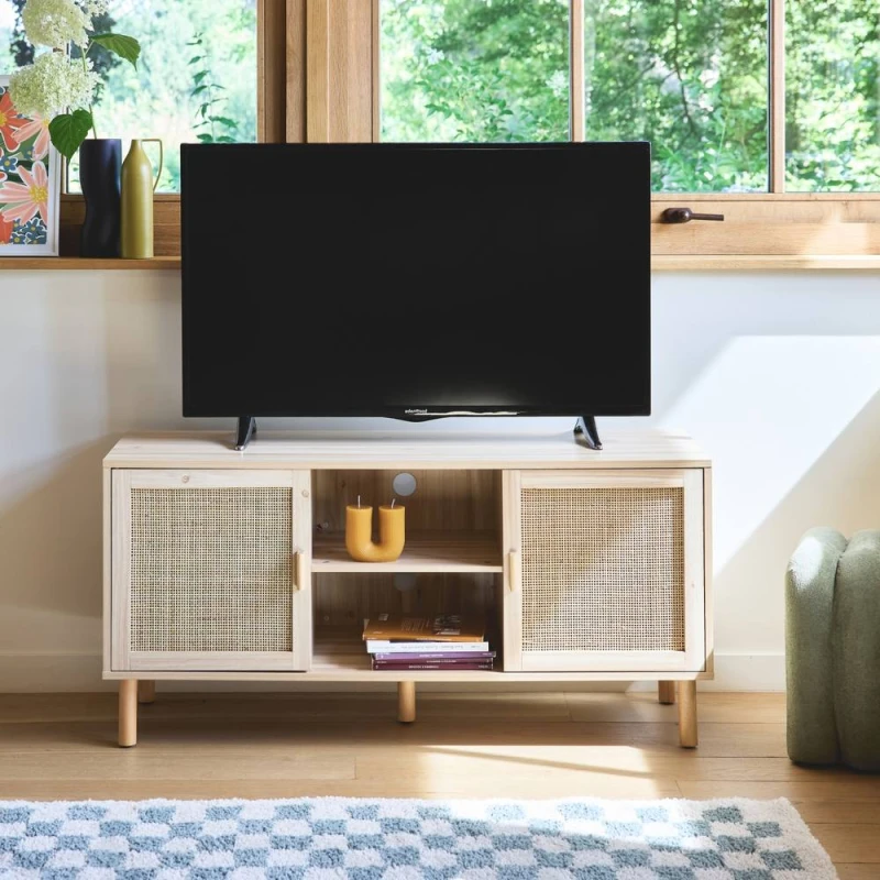 Image of sweeek 120cm TV Unit With Wooden And Cane Effect Light Brown