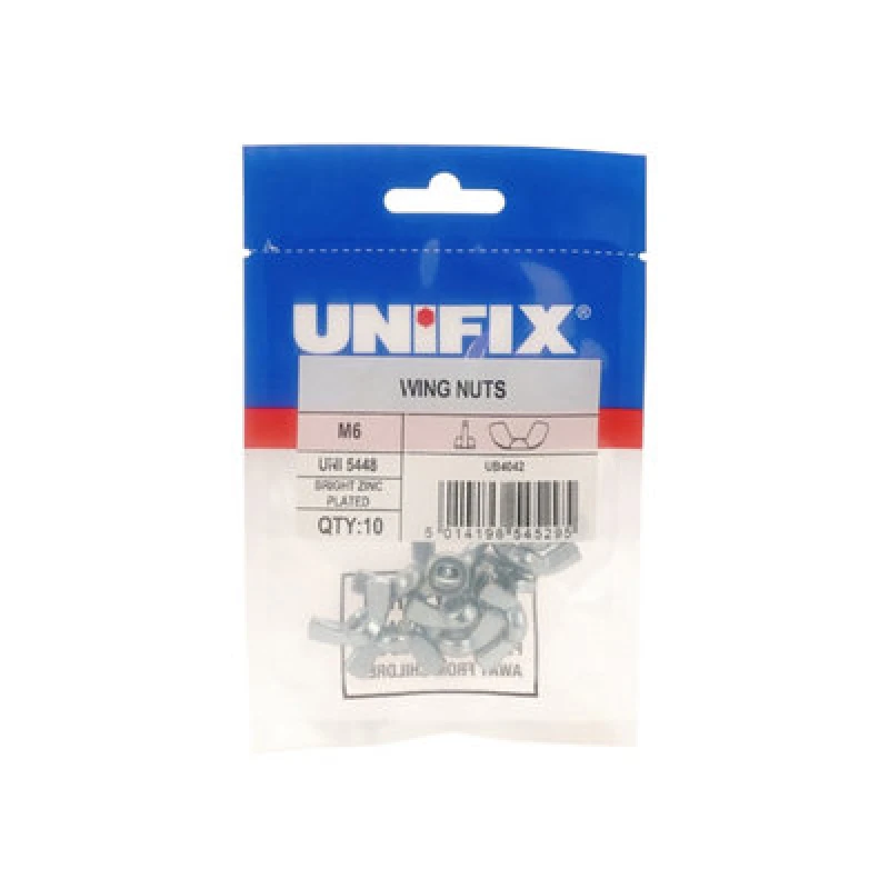 Image of Unifix Wing Nuts Uni 5448 Bzp - M6 X 1.00 - Bag Of 10