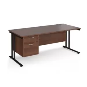 Image of Office Desk Rectangular Desk 1800mm With Pedestal Walnut Top With Black Frame 800mm Depth Maestro 25 MC18P2KW