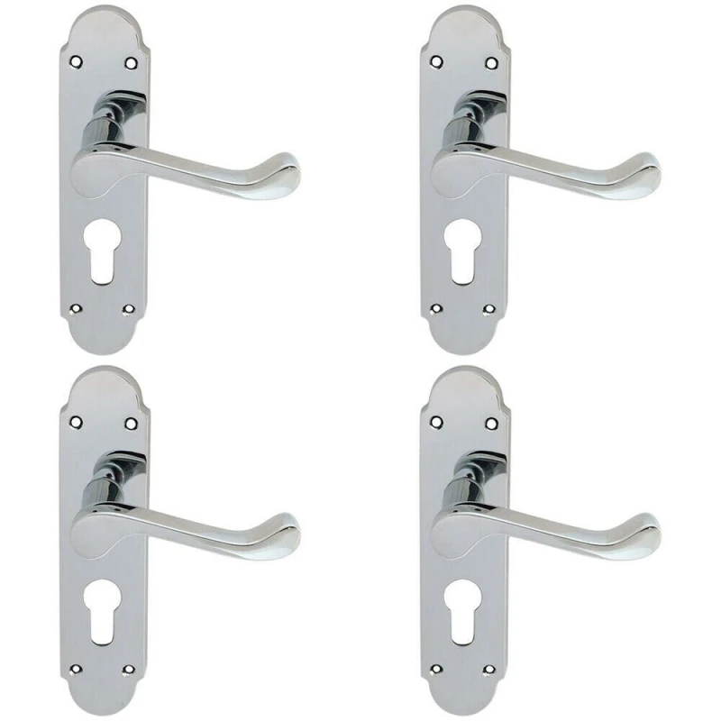 Image of Loops 4x PAIR Victorian Upturned Lever on Euro Lock Backplate 170 x 42 Polished Chrome Multi